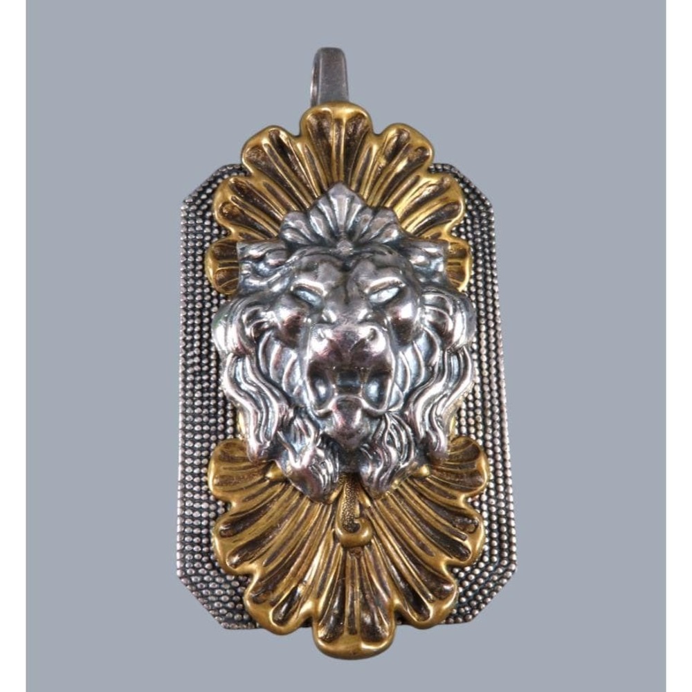 Vtg SONJA LEA ECCLES Art Nouveau Style Large Lion Head Pendant Silver Gold Spoon